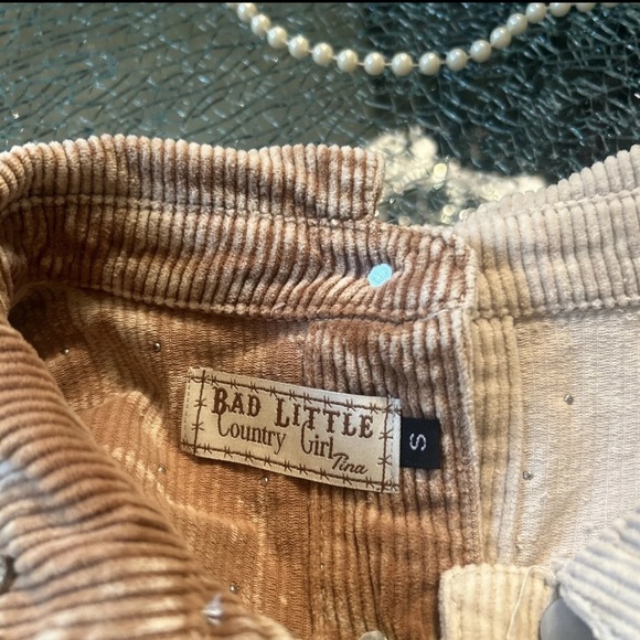 NWT Bad Little Country Girl beige Bling Denim Jacket size Small - Picture 2 of 6
